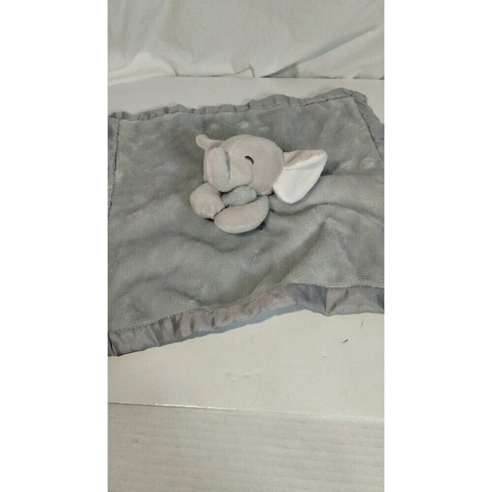 Carters Baby Lovey Gray Plush Elephant Holding Security‎ Blanket Satin EUC